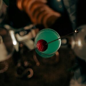 a close up of a cocktail on a table